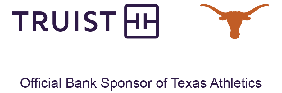 Truist logo with University of Texas Athletics logo, noting Truist as an official bank sponsor