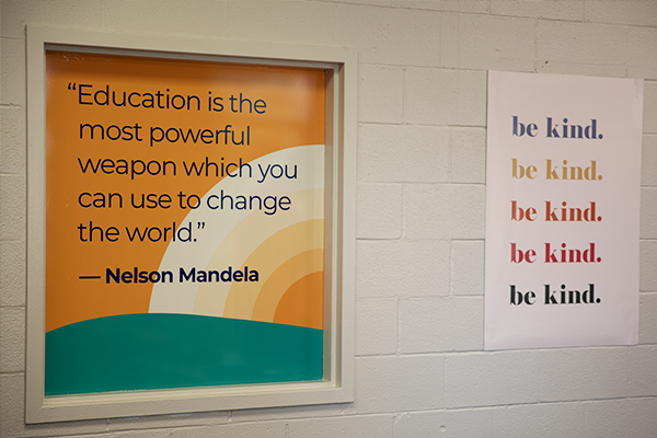 Image of a quote by Nelson Mandela hanging on wall